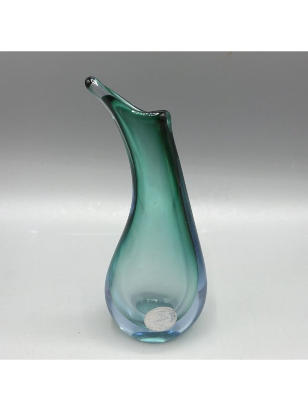 Mid Century Murano Vase Art Glass Italy, Teal Blue Somerso 6.5 inch Vtg with Tag